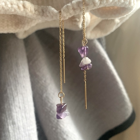 Marshmallow Moon Jewelry - Gold Amethyst Threader Earrings